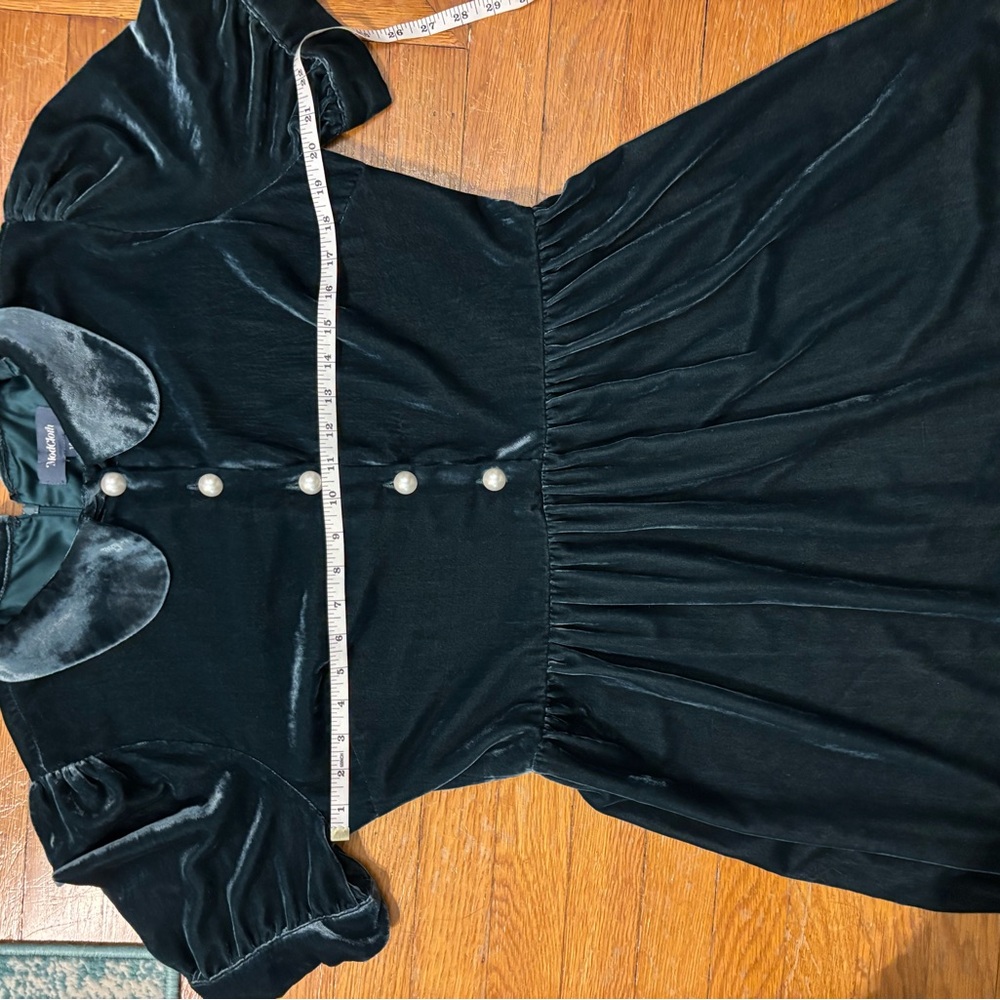 ModCloth Velvet Peter Pan Collar Mini Dress Teal Size 14 - Picture 9 of 9